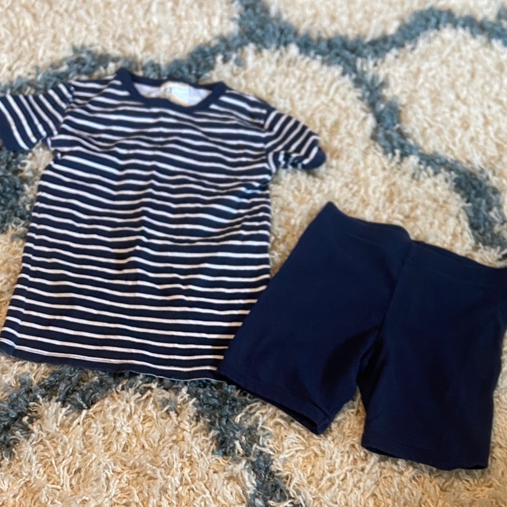 H&M Navy and White Striped Tee with Navy Shorts